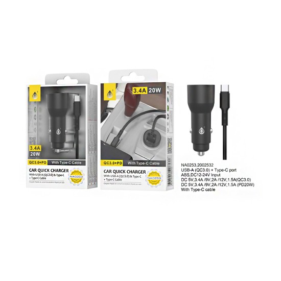CARREGADOR DE CARRO RÁPIDO ONEPLUS NA0252 NE COM CABO PD DO TIPO C PARA IP 5-12 PRETO CARREGADOR DE CARRO RÁPIDO ONEPLUS NA0252 NE COM CABO PD DO TIPO C PARA IP 5-12 PRETO
